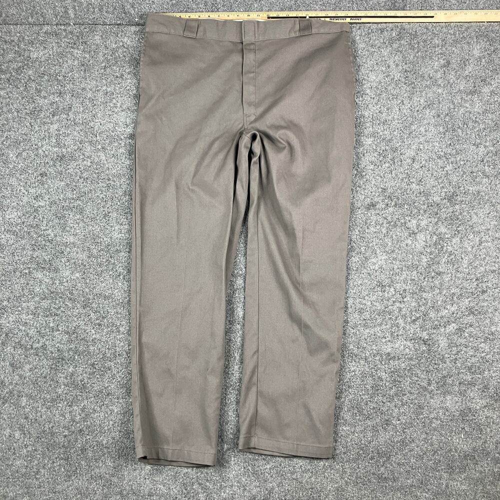 Dickies Pants Mens 42x32 Khaki Gray Workwear Flat Front Straight Leg Durable